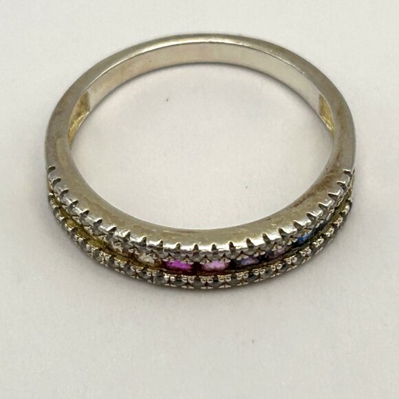 Sterling Silver Multi-Gem Eternity Band Ring Ruby Emerald Aqua Diamond Size 8.25 - Picture 9 of 9